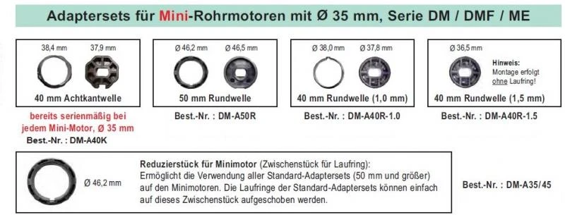 WTS - Mini-Rohrmotoren Serie DM,Durchmesser 35 mm,