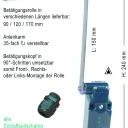 WTS - Schlaffseilschalter mit Betätigungsrolle Rollenlänge 90mm LINKS montiert Wassergeschützt - IP 67