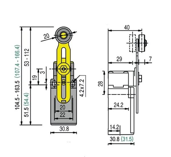 WTS - Endschalter mit Radstellhebel, drehbar u. verstellbar Metall Sprungkontakt 1S + 1Ö,- Schutzart IP 67