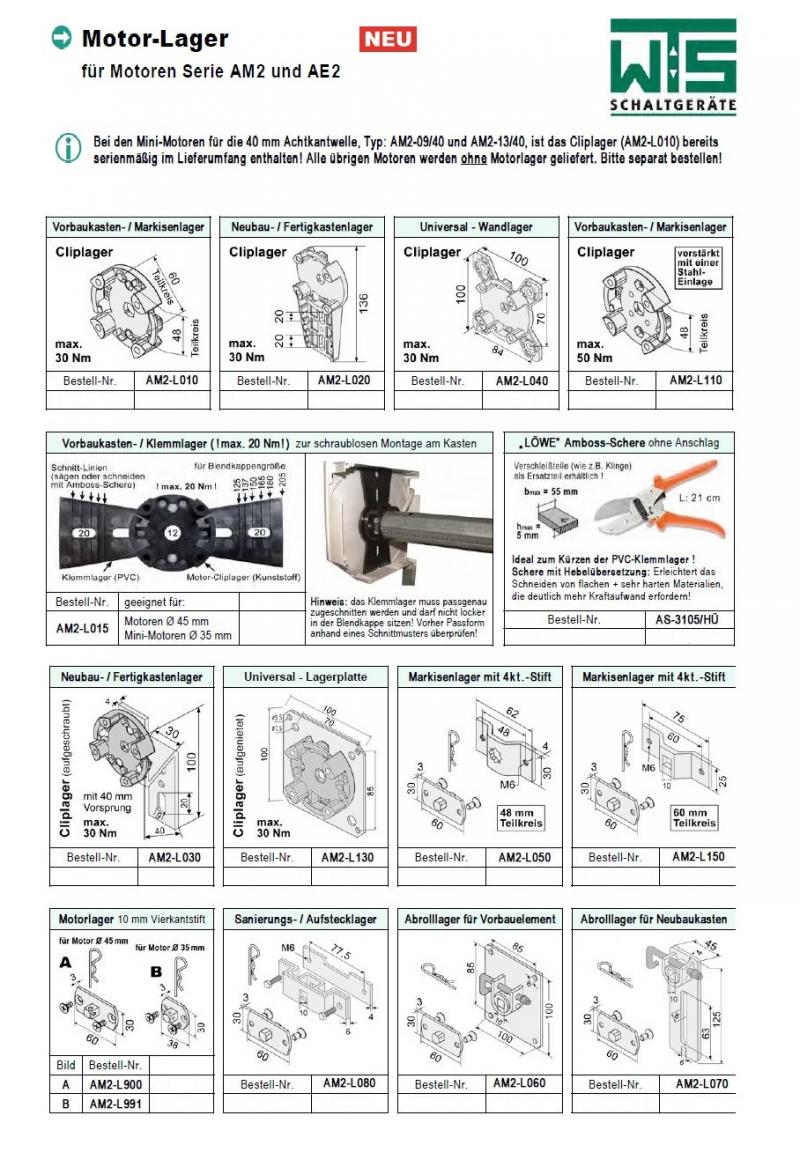 WTS Rohrmotoren Serie AM2 mit mechanischer Endabschaltung Motor Ø 45mm