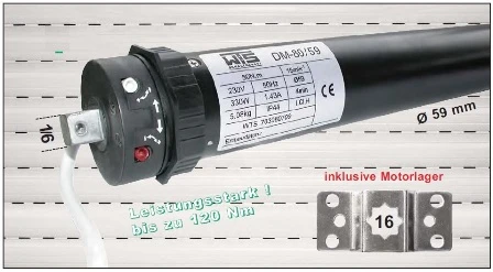 WTS - Maxi-Rohrmotoren Serie DM/59 Durchmesser 59 mm, 16 mm Vierkantstift,mit mechanischer Endabschaltung