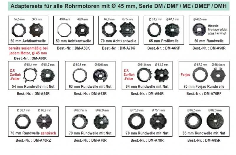 WTS - Adapterset DM-A60K  60 mm Achtkantwelle für alle Rohrmotoren  Ø 45 mm