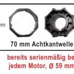 WTS - Adapterset DM-A70K-59 : 70 mm Achtkantwelle nur für Maxi - Rohrmotoren  Ø 59 mm, Serie DM-59 + DMH-59