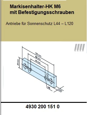 Markisenhalter-HK M6 mit Befestigungsschrauben für Becker Rohrantriebe mit Handkurbelanschluss