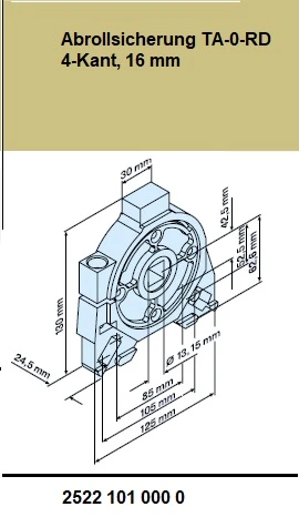 Abrollsicherung TA-0-RD 4-Kant, 16 mm  für Rohrantriebe mit Handkurbelanschluss