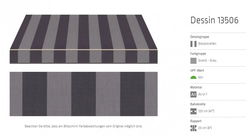 Markisentuch Blockstreifen ,Granit - Grau UPF 50+, Acryl 1, Stoff-Nr. 13506
