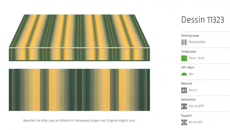 Markisentuch Multistreifen, Flora Grün, UPF 50+, Acryl 1, Stoff-Nr. 11323