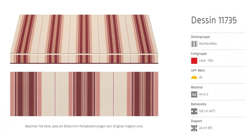 Markisentuch Multistreifen ,Lava Rot UPF 25, Acryl 2, Stoff-Nr. 11735