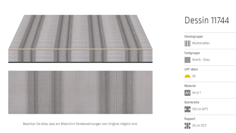 Markisentuch Multistreifen ,Granit - Grau UPF 30, Acryl 1, Stoff-Nr. 11744