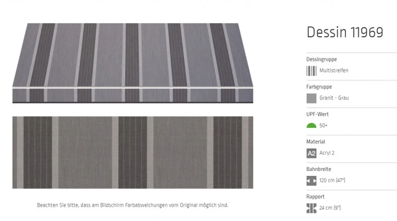Markisentuch Multistreifen ,Granit - Grau UPF 50+, Acryl 2, Stoff-Nr. 11969