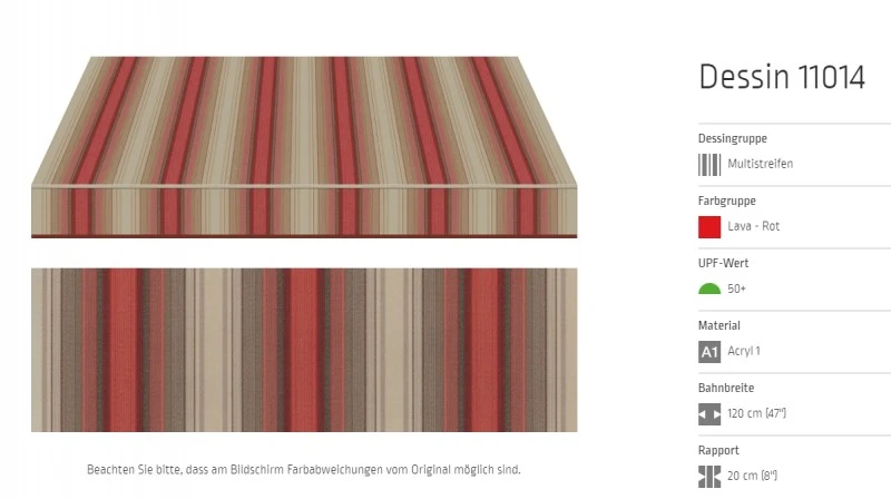 Markisentuch Multistreifen, Lava - Rot UPF 50+, Acryl 1, Stoff-Nr. 11014