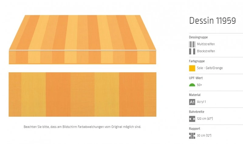 Markisentuch Multistreifen ,Sole - Gelb/Orange UPF 50+, Acryl 1, Stoff-Nr. 11959