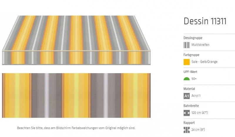 Markisentuch Multistreifen ,Sole - Gelb/Orange UPF 50+,Acryl 1, Stoff-Nr. 11311