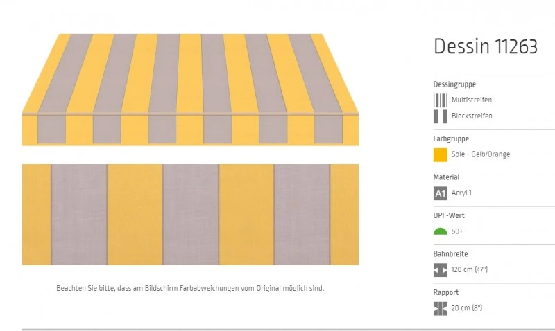 Markisentuch Multi- Blockstreifen ,Sole - Gelb/Orange UPF 50+, Acryl 1, Stoff-Nr. 11263