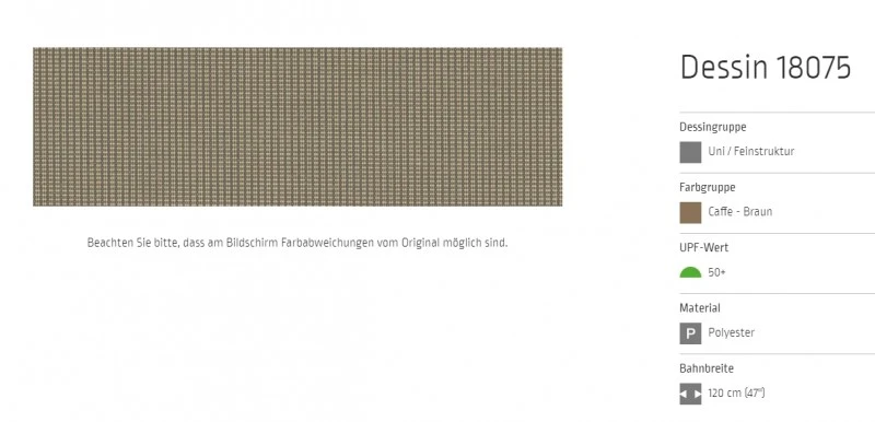 Markisentuch Uni - Feinstruktur, Caffe - Braun UPF 50+, Polyester, Stoff-Nr. 18075