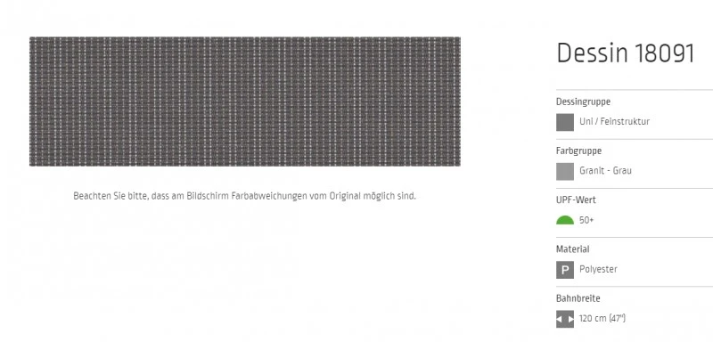 Markisentuch Uni - Feinstruktur, Granit - Grau UPF 50+, Polyester, Stoff-Nr. 18091