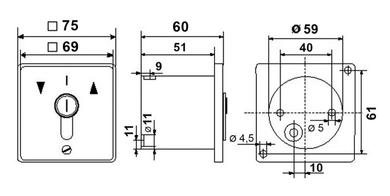 Miniatur - Schlüsseltaster Typ: MR1-1T mit 1 Tast-Kontakt (Impuls) IP 54