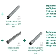 Teleskopwelle SW 60, Länge 500 mm, aus feuerverzinktem Stahl, für Achtkantwelle SW 60, montiert mit Walzenkapsel