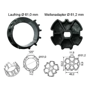 WTS - Adapterset DM-A64R : 64 mm Rundwelle mit Nut für alle Rohrmotoren  Ø 45 mm, Serie