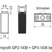 WTS - Auflaufstopper, 25x12x30 mm, mit T-Nut 9,6 mm, inklusive 2 Schrauben passend zu Gummiprofil GP 2 und GP 3