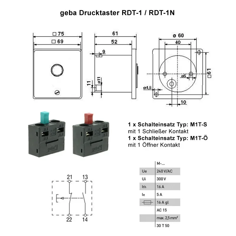 WTS - Einfach-Drucktaster Unterputz mit Impuls-Taste im Leichtmetall-Rundgehäuse,wassergeschützt IP 65
